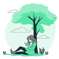 Picture of a girl reading a book under a tree
